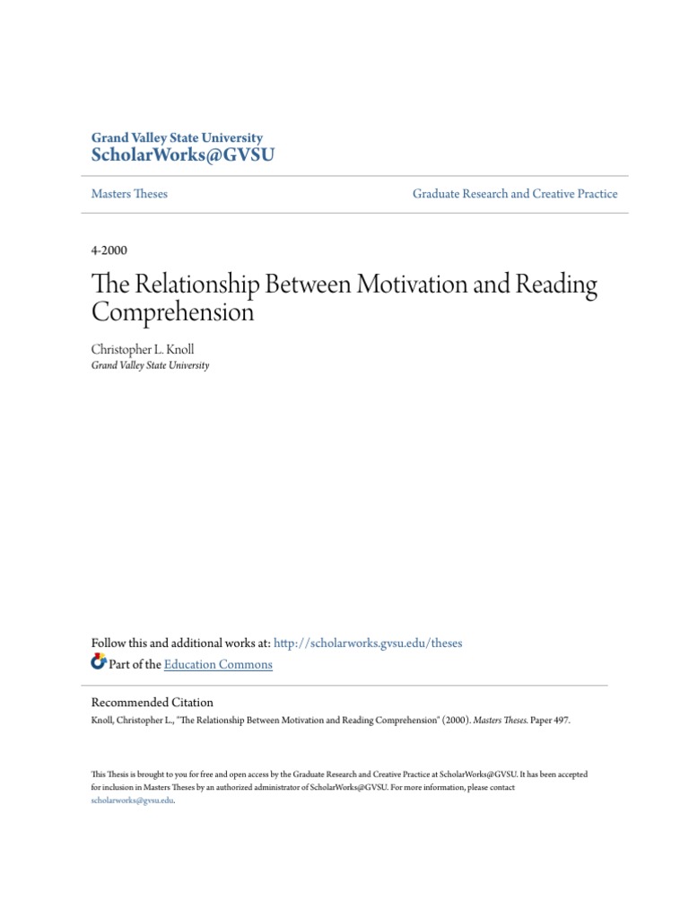 The Relationship Between Motivation and Reading Comprehension PDF | PDF ...