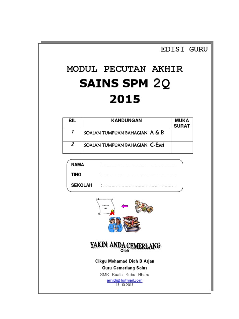 Modul Pecutan Akhir SPM 2Q EG MDA | PDF