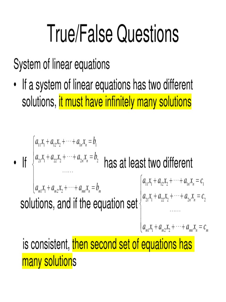 Linear Algebra True/False Quiz | PDF