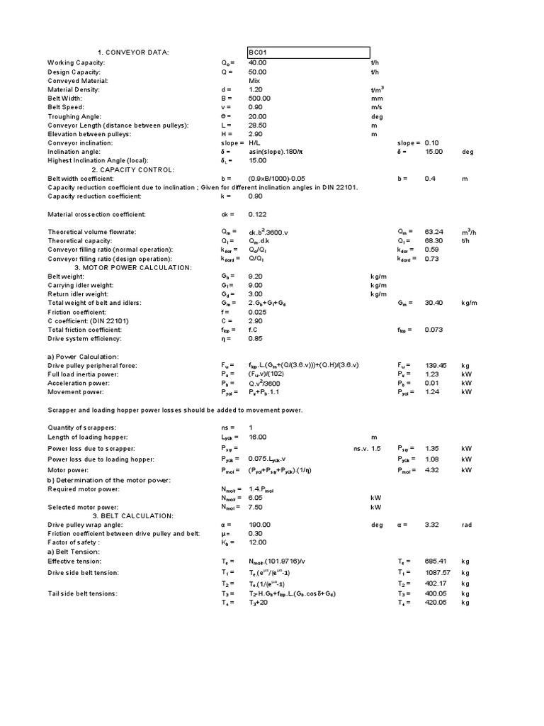 Simple Belt Conveyor Calculation Example Belt (Mechanical) Mechanical Engineering