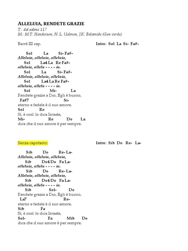Alleluia Rendete Grazie (Gen Verde) PDF