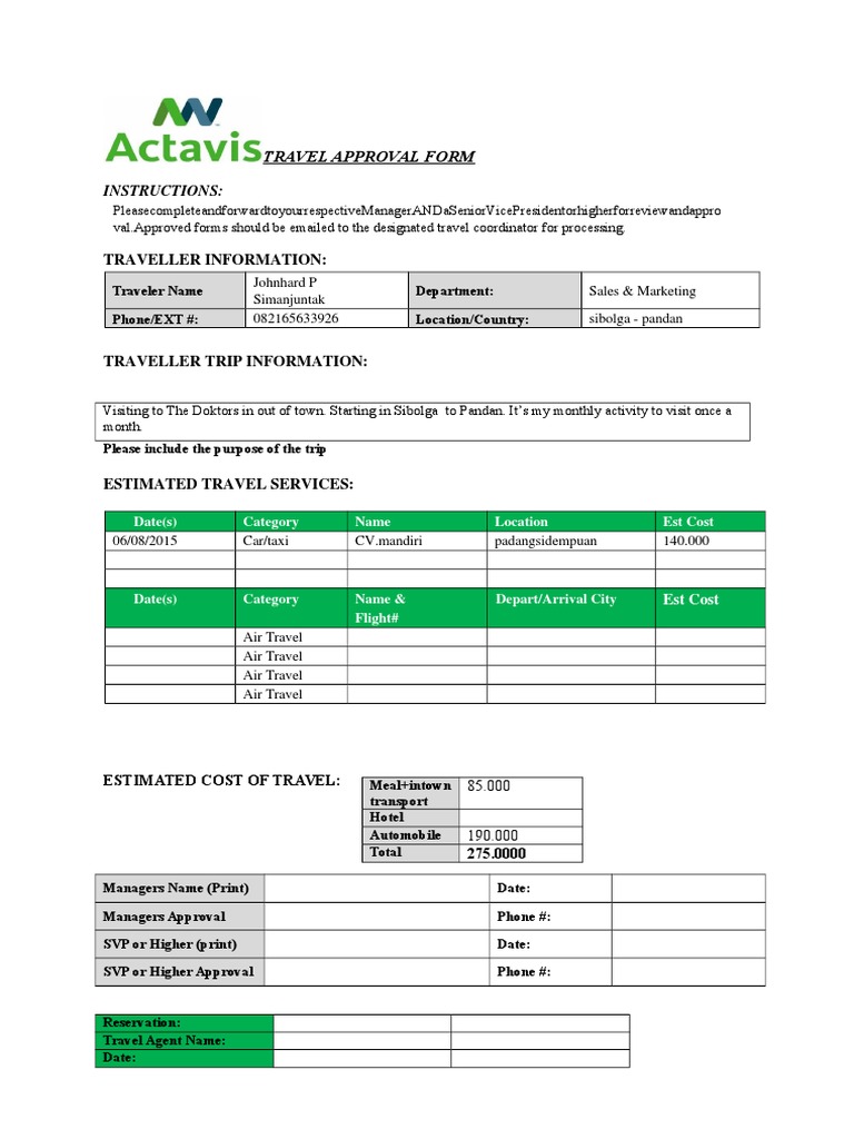 Travel Approval Form: Instructions | PDF