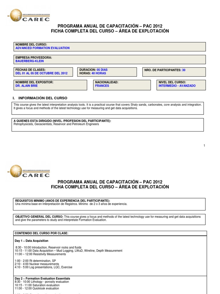 Advanced Formation Evaluation Course | PDF | Fuel Production | Petroleum