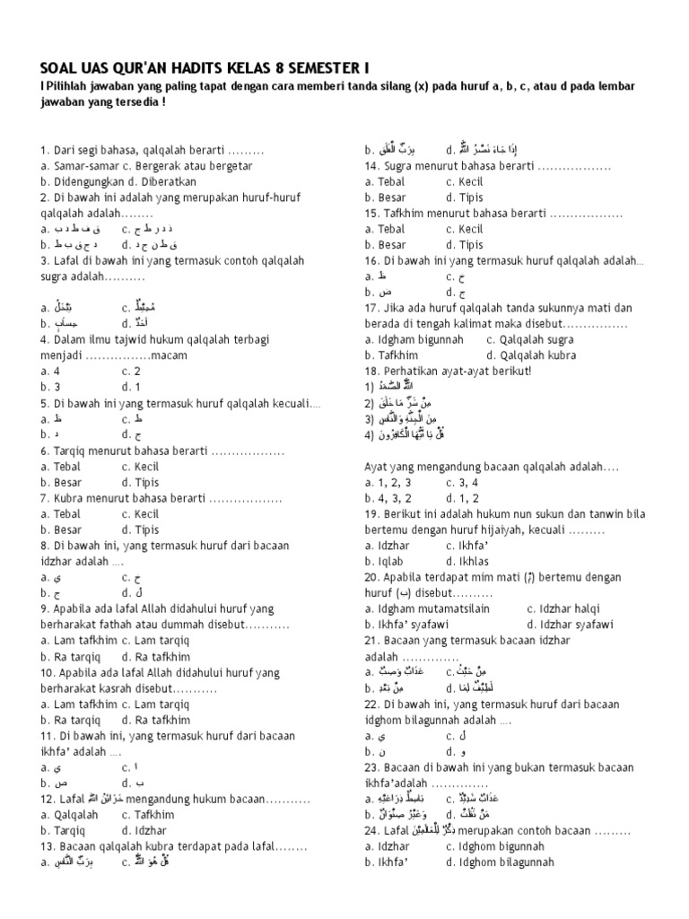 Soal Pas Qurdis Kelas 9 Semester 2