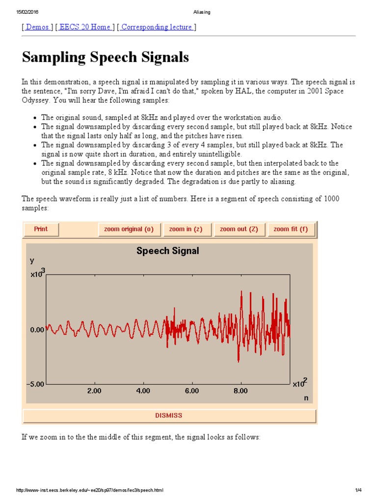 Sampling Speech Signals: Demos EECS 20 Home Corresponding Lecture | PDF ...