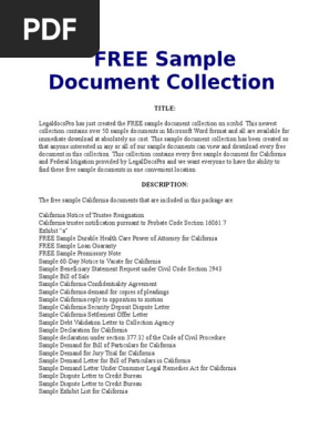 Free Sample Document Collection List