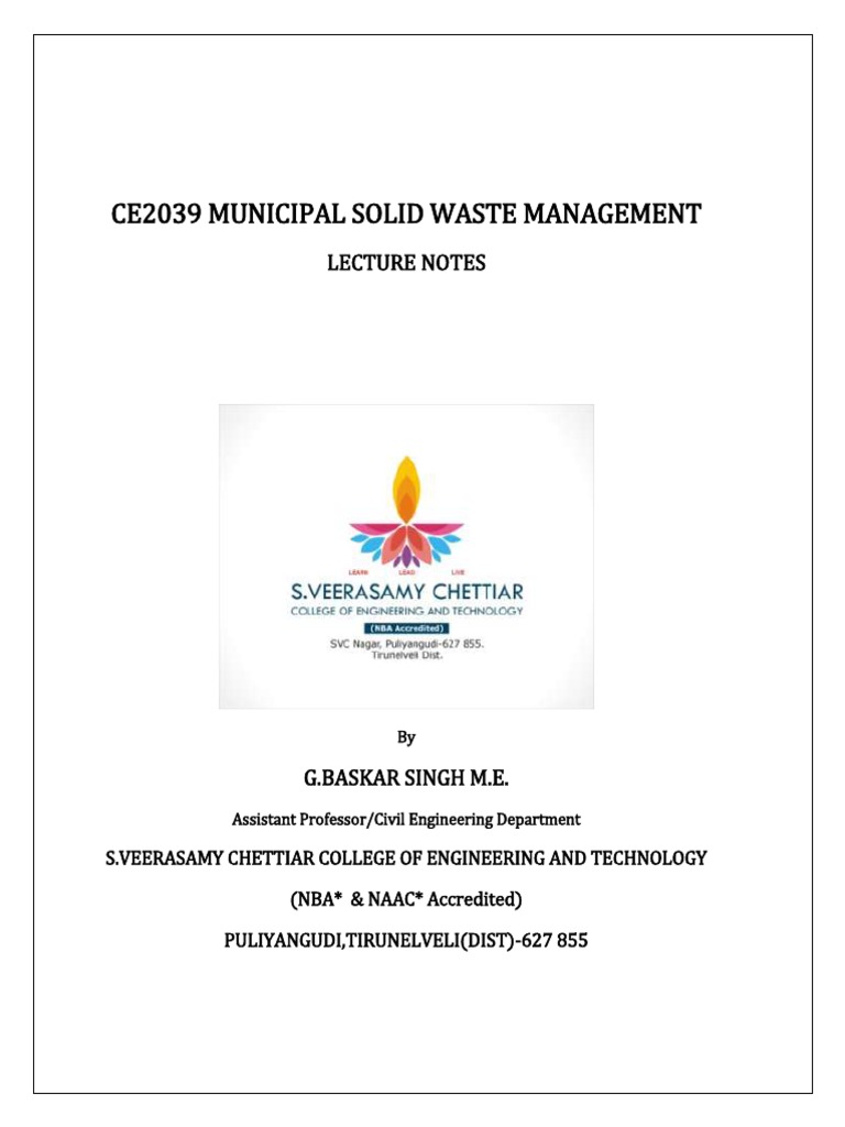 Ce2039 Municipal Solid Waste Management Lecture Notes | PDF | Waste ...