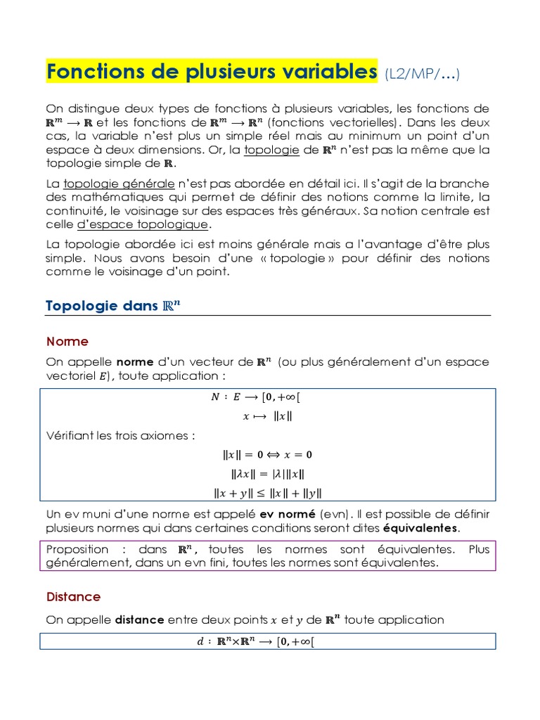 Fonctions à plusieurs variables et normes | PDF | Distance | Norme ...