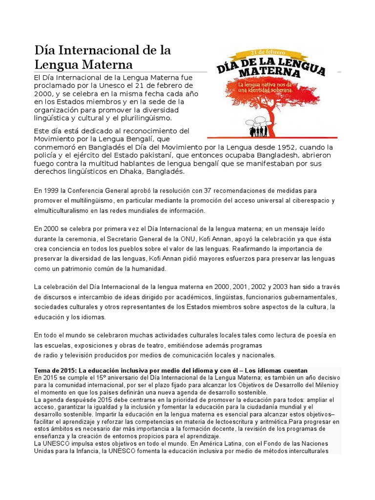 Importancia del Día de la Lengua Materna | PDF | Comunicación humana ...
