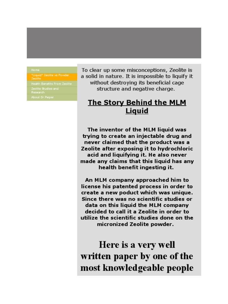 Zeolite Cures Cancer Page 2 PDF Dose (Biochemistry) Chemistry