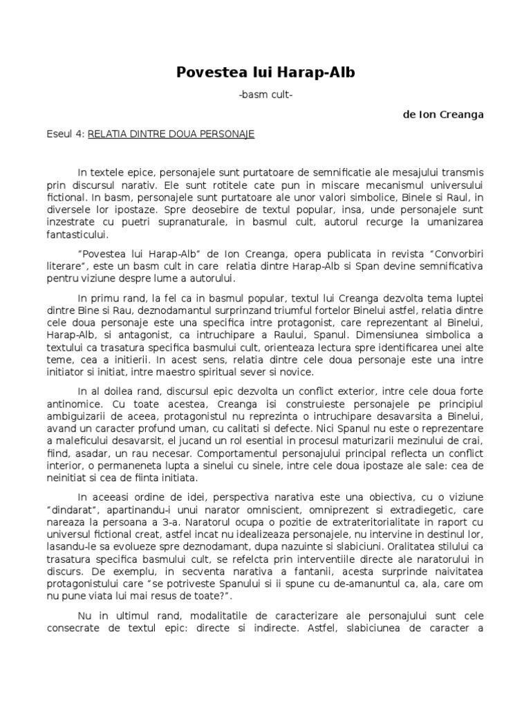 Povestea Lui Harap Alb relatia dintre personaje