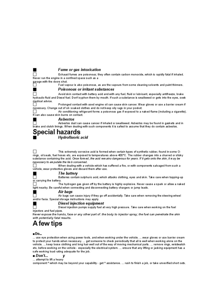 Special Hazards Fume or Gas Intoxication PDF Motor Oil Diesel Engine