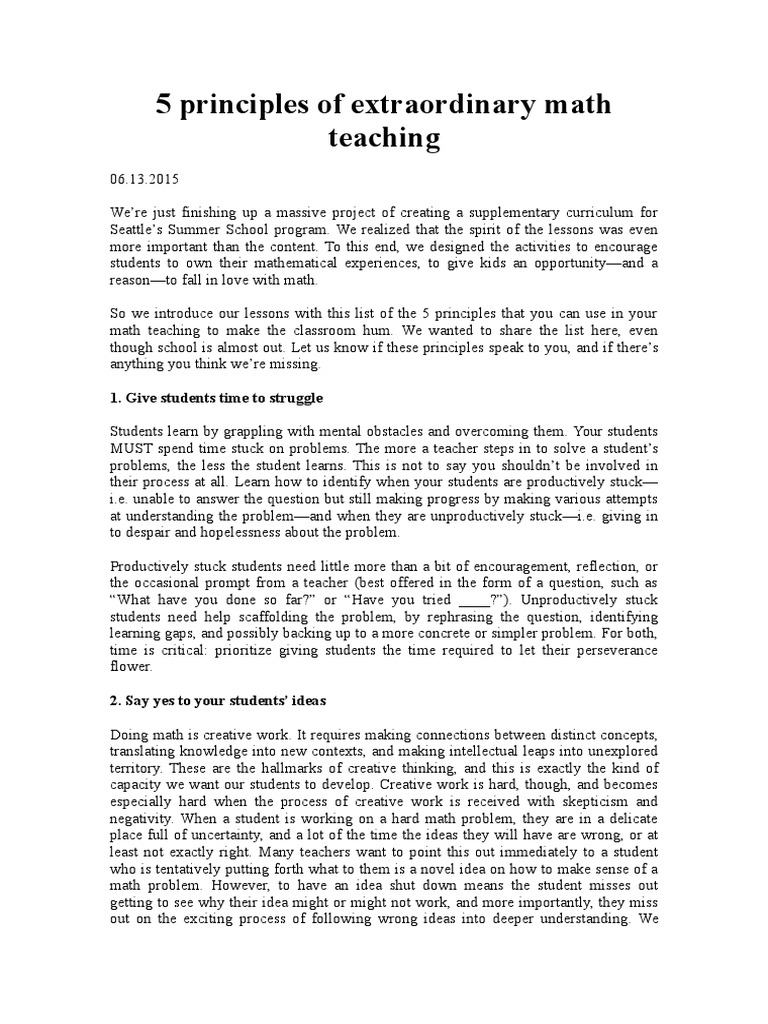 5 Principles for Extraordinary Math Teaching | PDF | Question ...