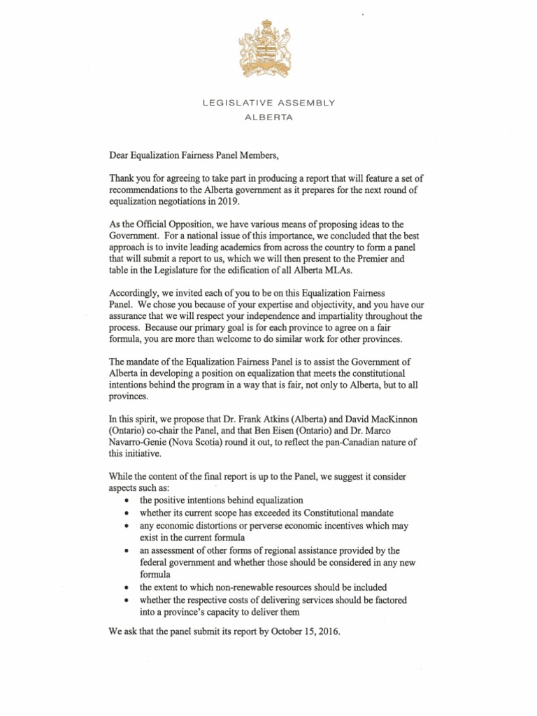 Equalization Mandate Letter