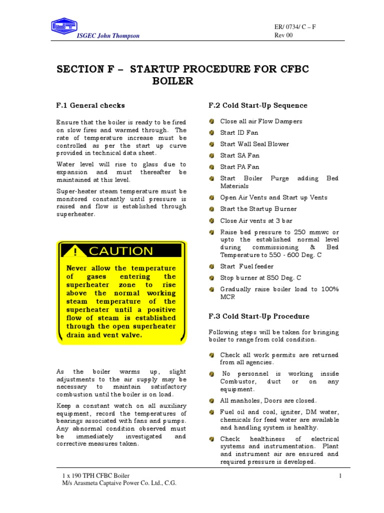Section F CFBC Startup Procedure R00 PDF Furnace Mechanical Fan