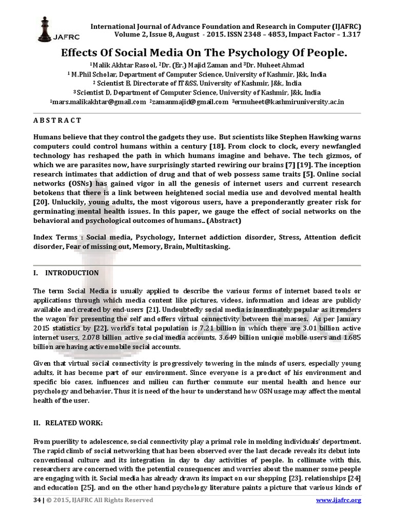 Effects of Social Media On The Psychology of People | PDF | Memory ...