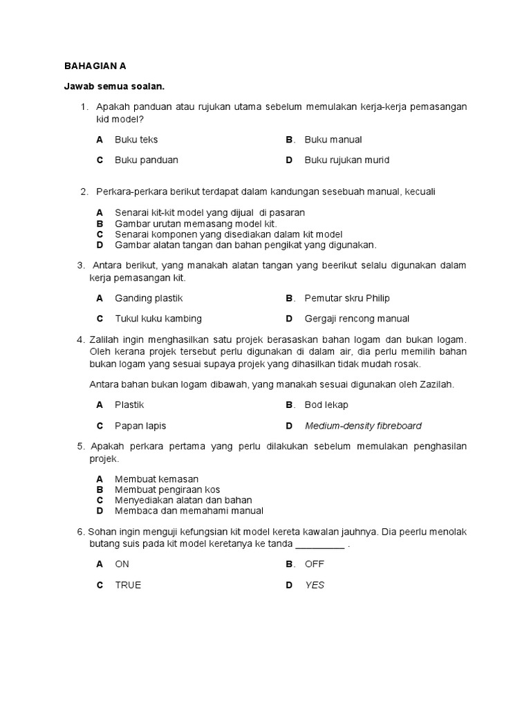 Soalan Rbt Tahun5 Sk Kapar