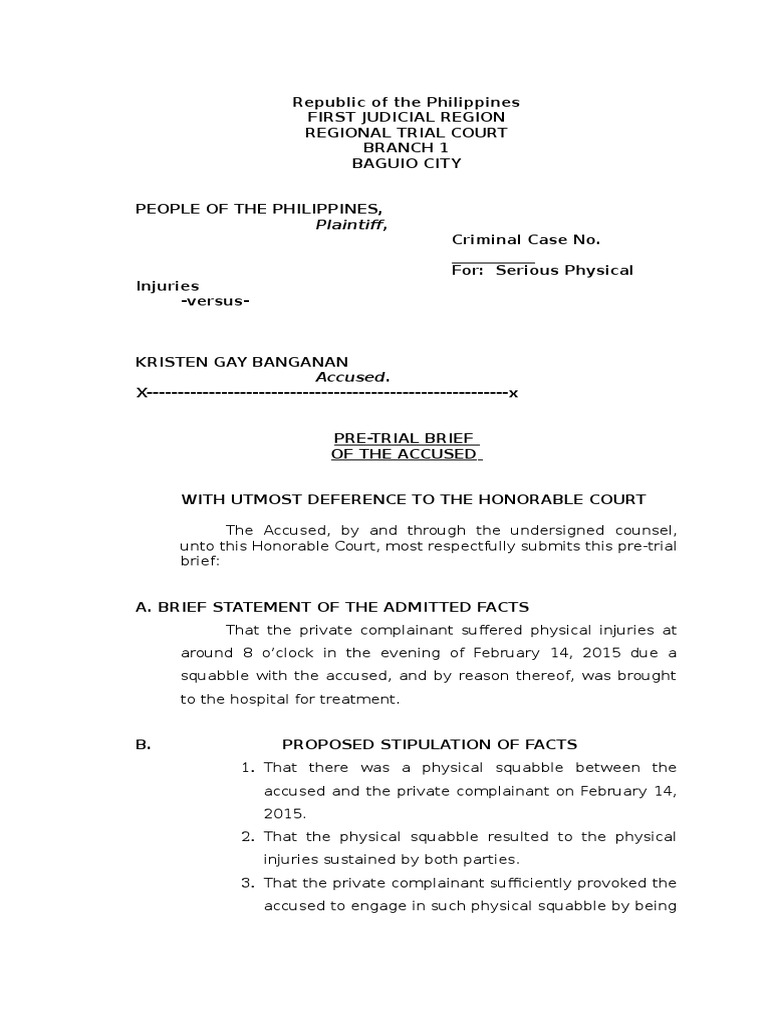 Pre Trial Brief Prosecutor Criminal Justice