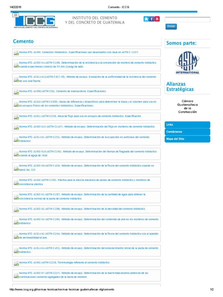 Listado Normas para Cemento ICCG Guatemala PDF Cemento Hormigón