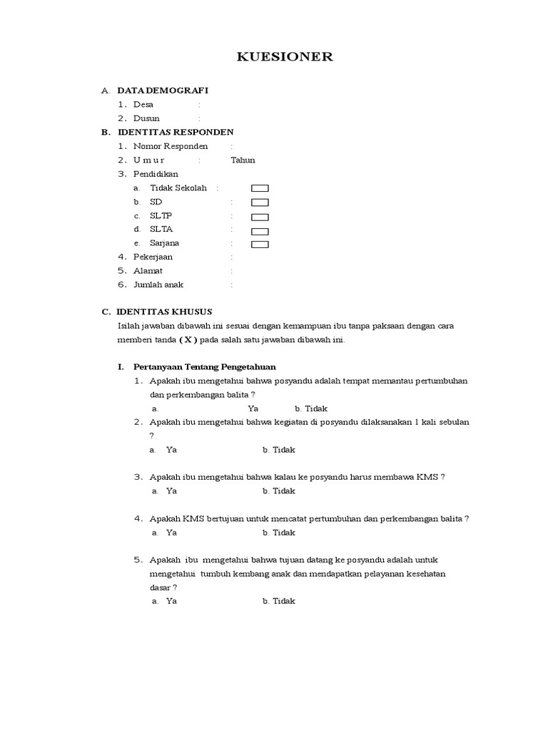Contoh Kuesioner Posyandu