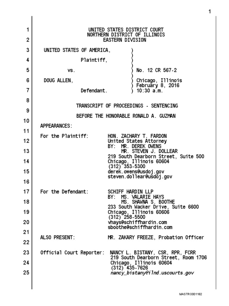 Doug Allen Sentencing Transcript | PDF | Obstruction Of Justice ...
