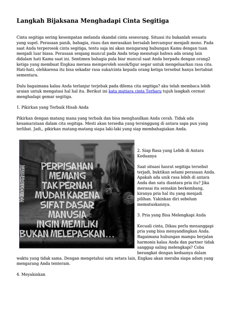 Langkah Bijaksana Menghadapi Cinta Segitiga Langkah Bijaksana Menghadapi Cinta Segitiga