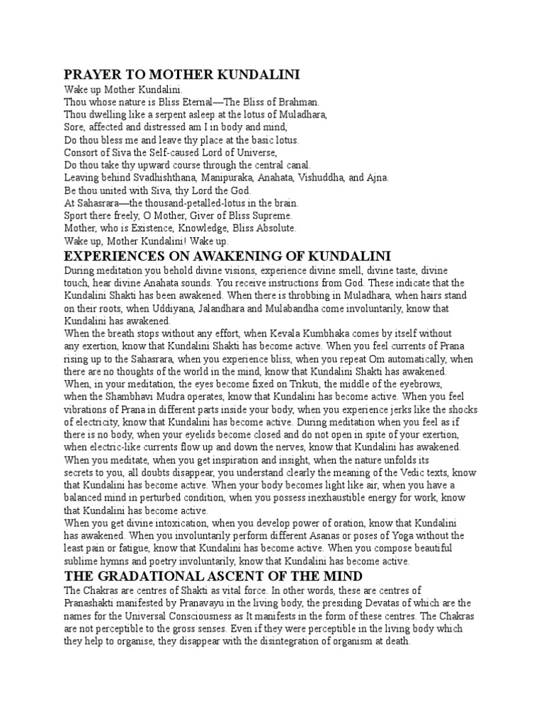 Prayer To Mother Kundalini | PDF | Kundalini | Yoga