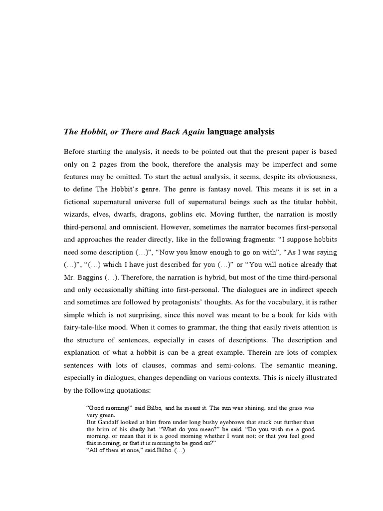 The Hobbit Language Analysis | PDF | Narration | Fairy Tales