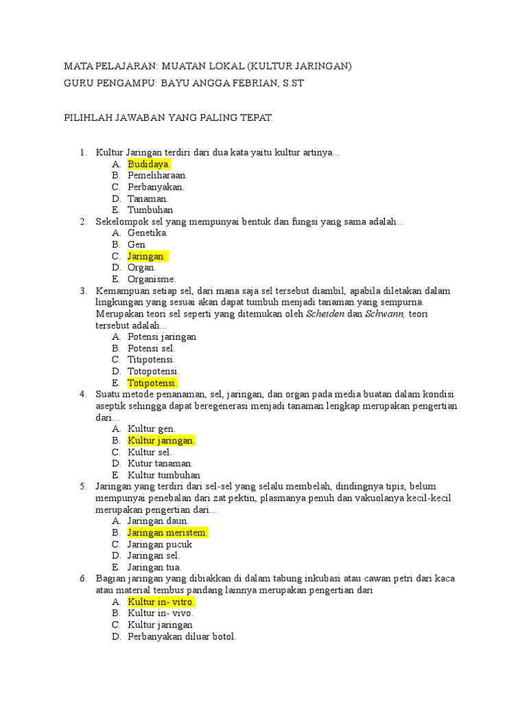 Soal Pilihan Ganda Hots Perkembangbiakan Generatif