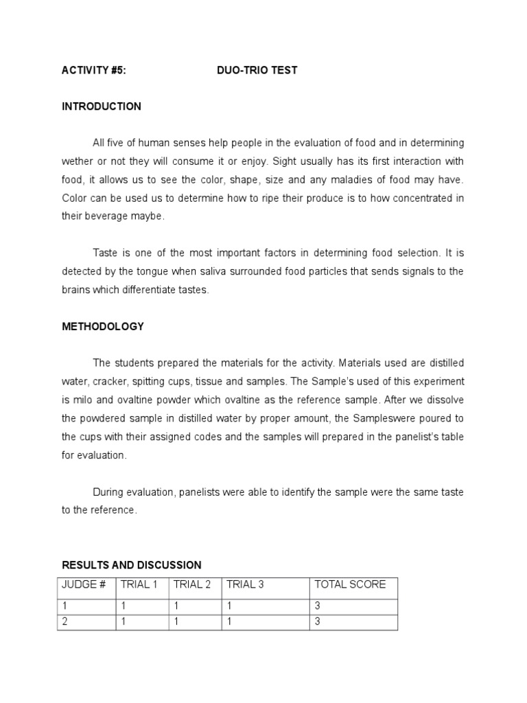 Duo Trio Test Taste Cognition