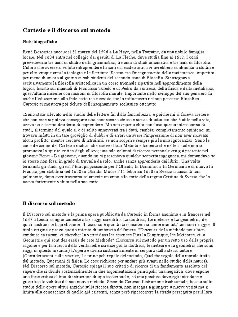 Cartesio e Il Discorso Sul Metodo PDF