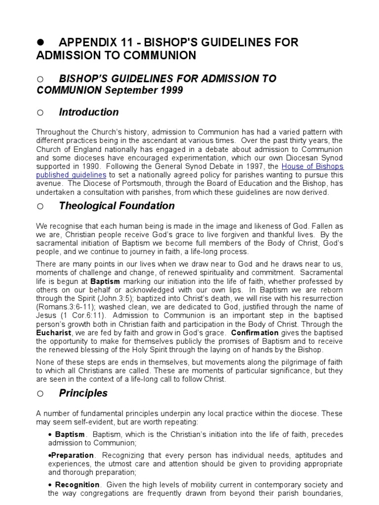 Admission to Communion Guidelines | PDF | Confirmation | Baptism