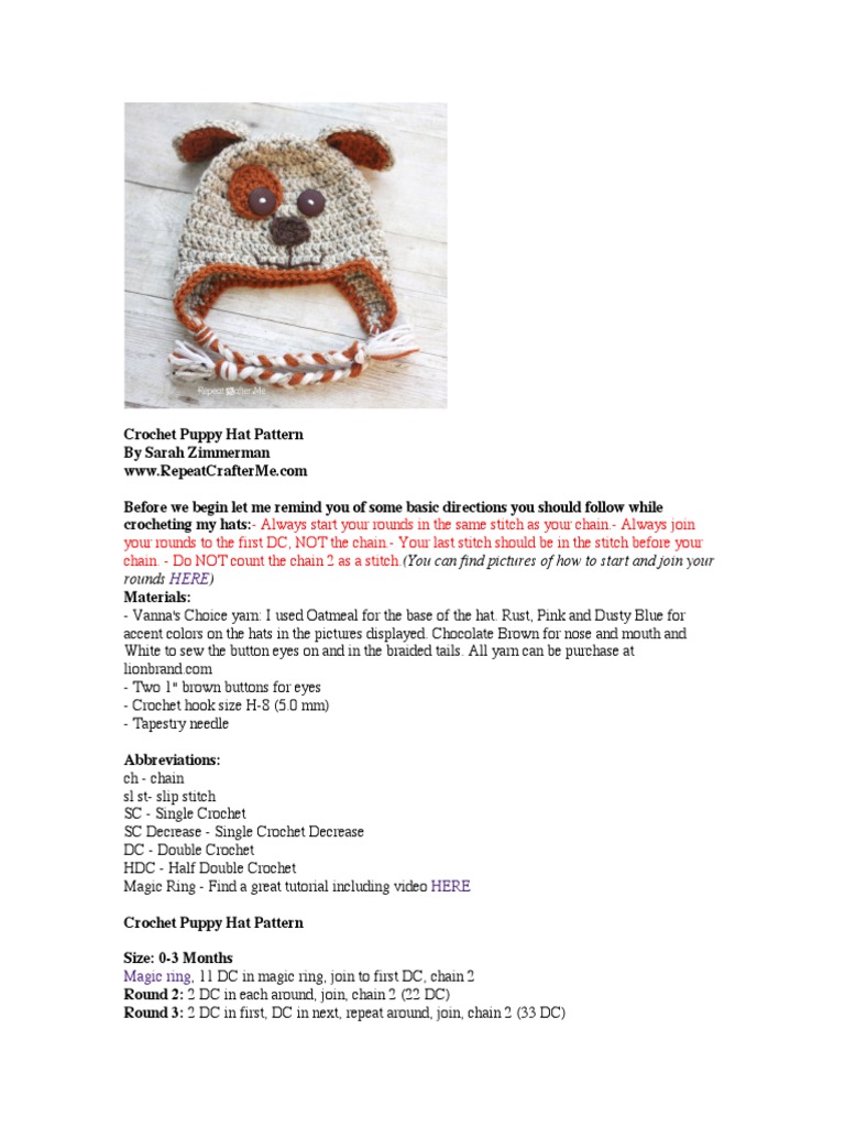 Free Crochet Puppy Hat Pattern | PDF
