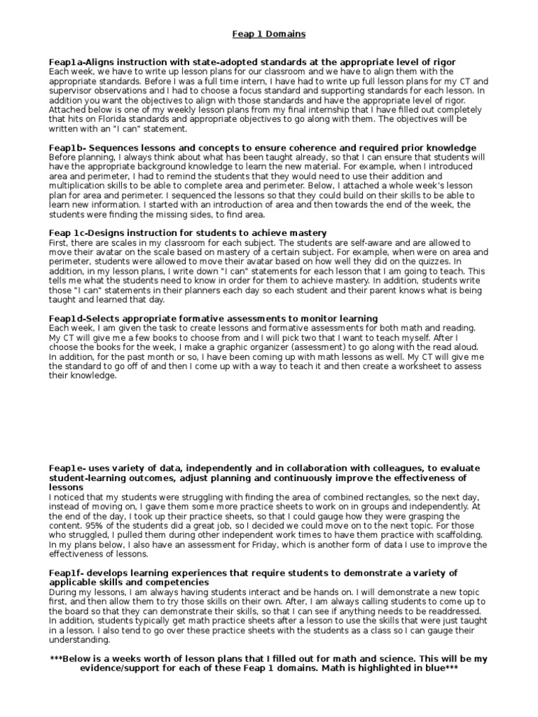 Feap 1 Evidence | PDF | Lesson Plan | Educational Assessment