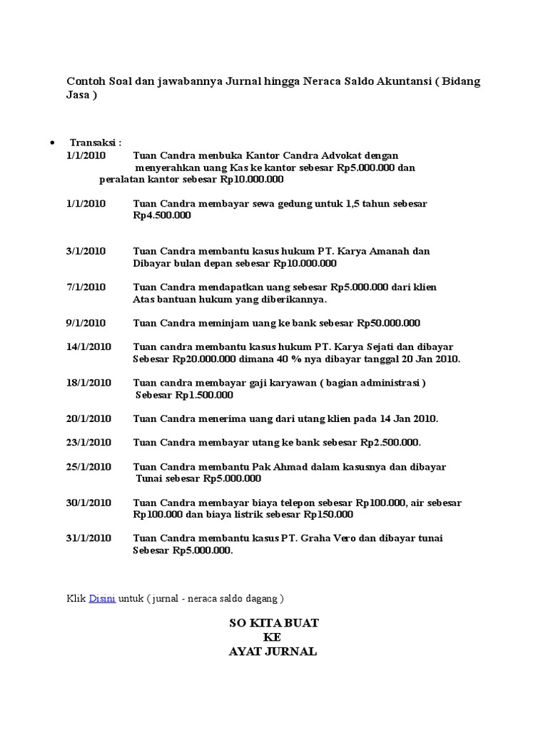 Contoh Soal Dan Jawabannya Jurnal Hingga Neraca Saldo ...