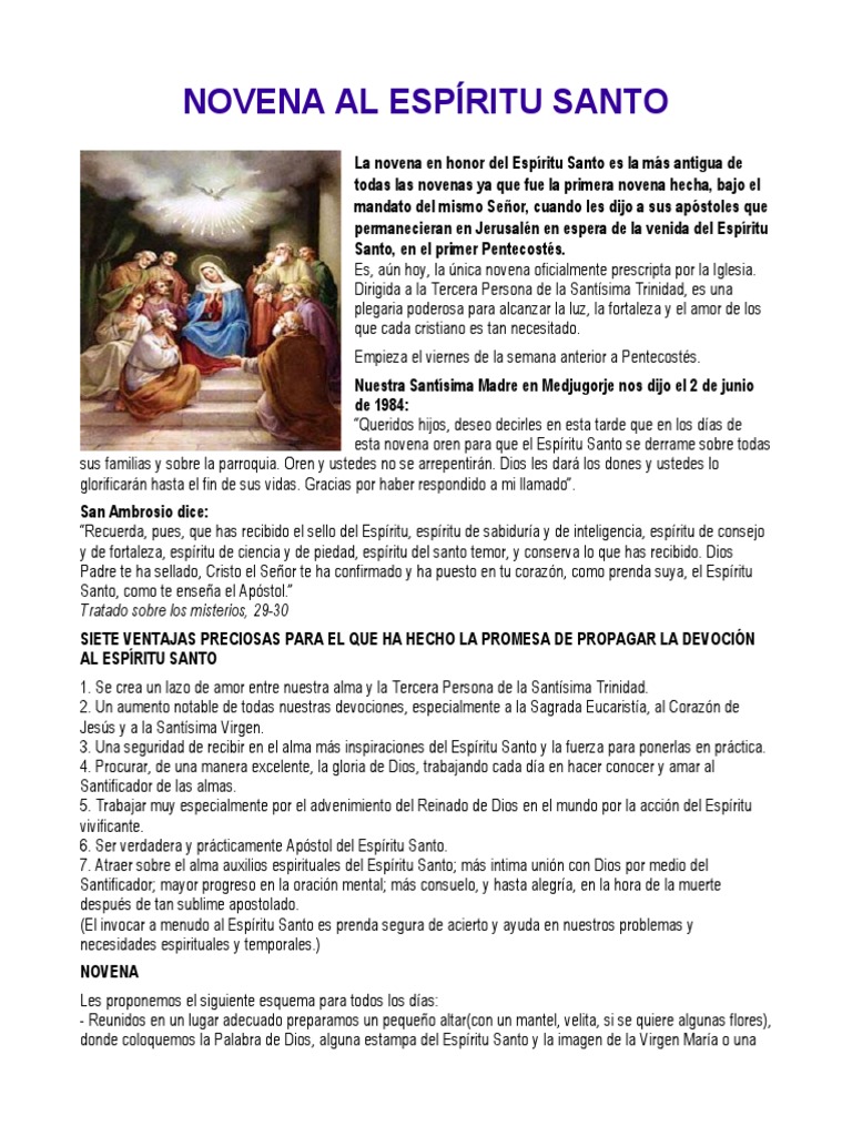 Novena Al Espiritu Santo PDF orador del Señor Oración