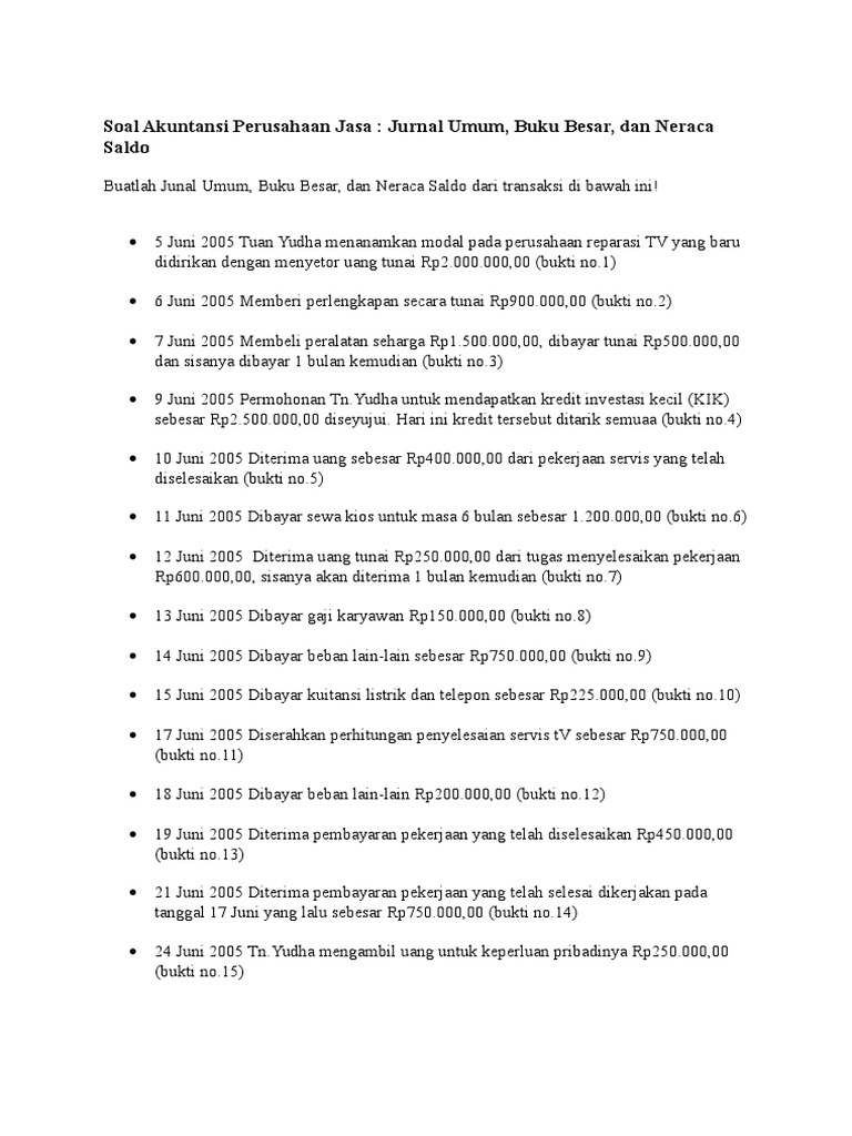 Soal Akuntansi Perusahaan Jasa Pdf