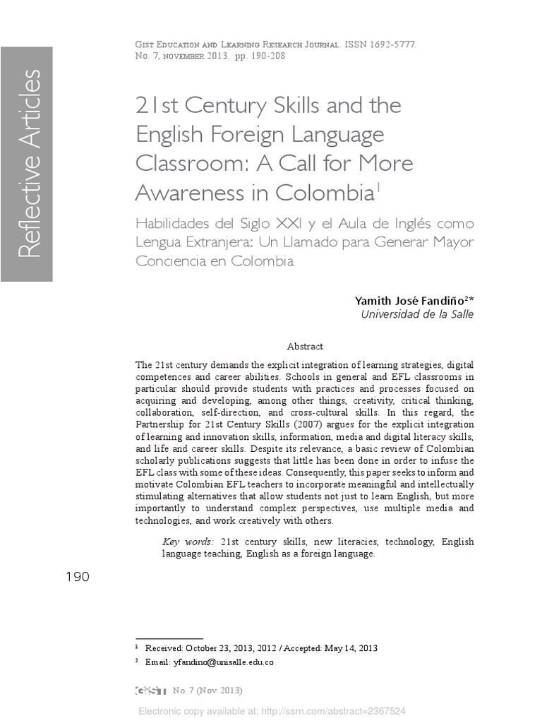 21st Century Skills and The English Foreign Language PDF | PDF ...