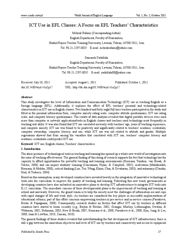 ICT Use in EFL Class PDF | PDF | Educational Technology | English As A ...