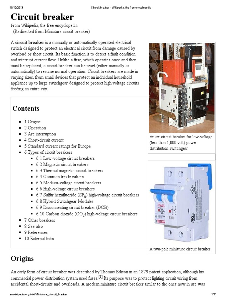Circuit Breaker Wikipedia, The Free Encyclopedia PDF Electric