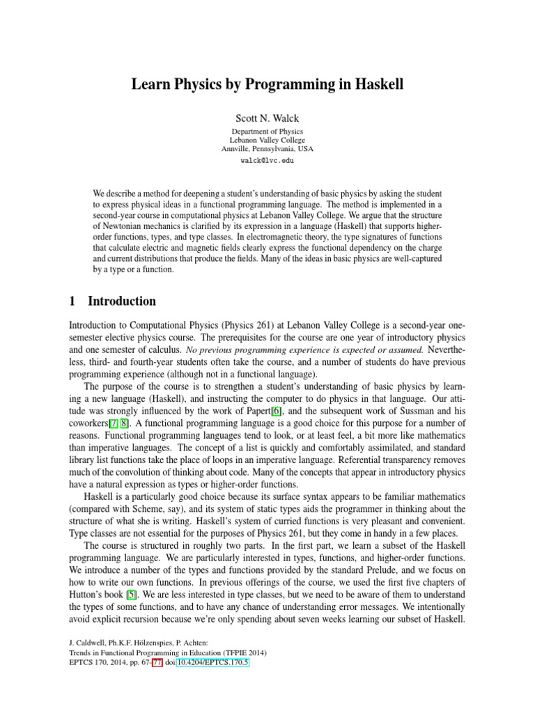 Learn Physics by Programming in Haskell: Scott N. Walck | PDF | Force ...
