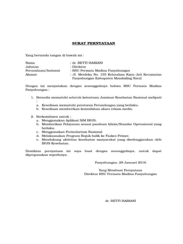 Surat Pernyataan Bpjs Kesehatan Doc