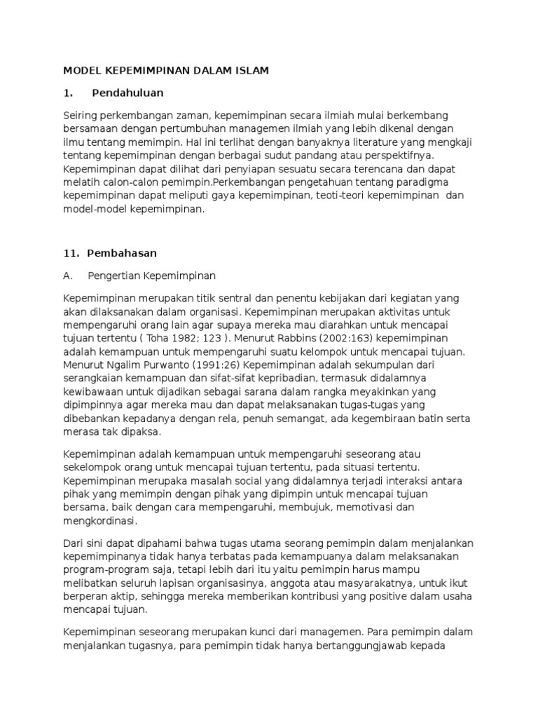 Model Kepemimpinan Dalam Islam