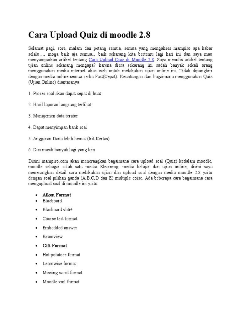 Cara Upload Quiz Di Moodle 2