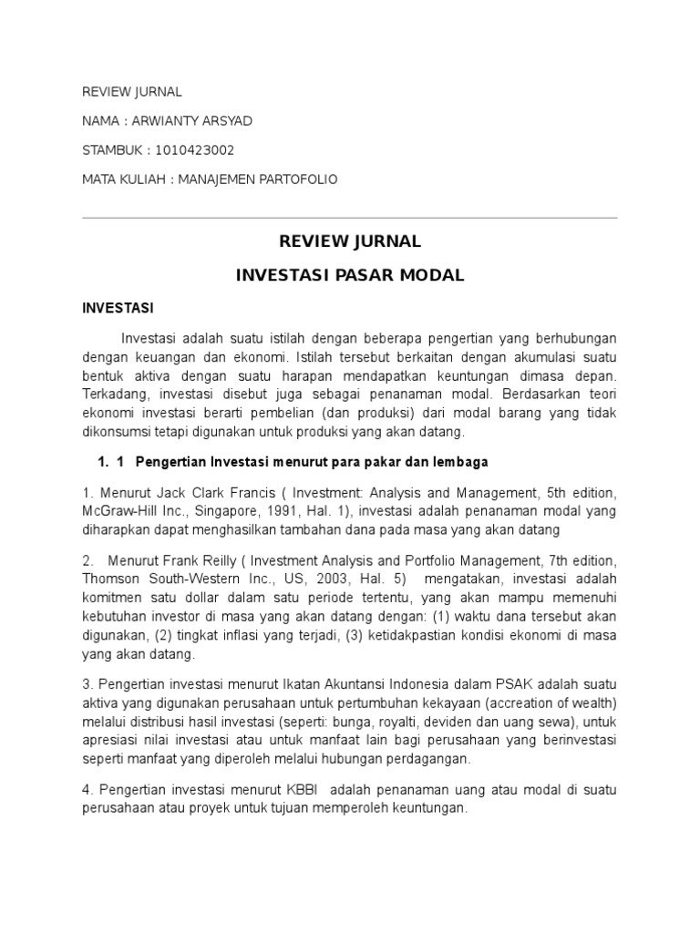 Review Jurnal Investasi Pasar Modal
