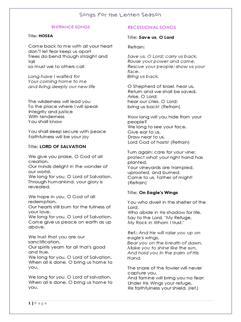 Songs For Lent | PDF | Salvation | Monotheism