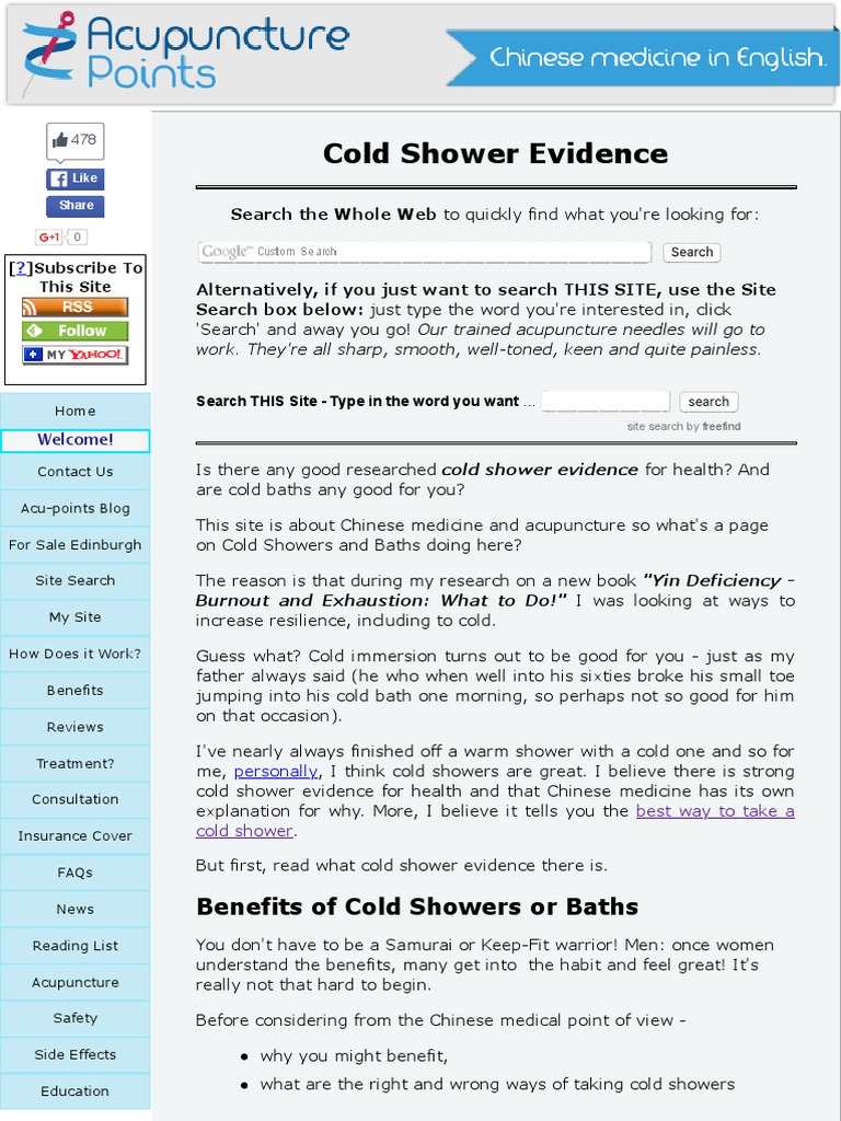 Cold Shower Evidence PDF Traditional Chinese Medicine Acupuncture