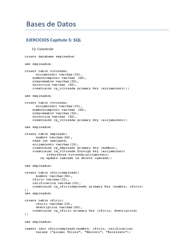 Ejercicios de SQL para Bases de Datos | PDF | Software de gestión de ...