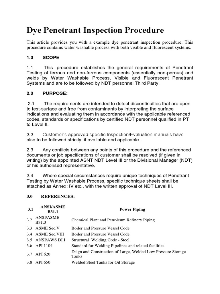 Dye Inspection Procedure Nondestructive Testing Ultraviolet