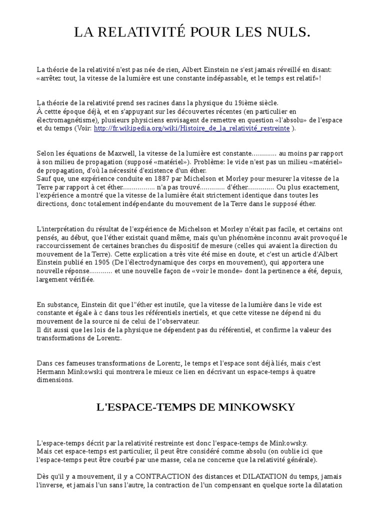 Théorie De La Relativité Pour Les Nuls